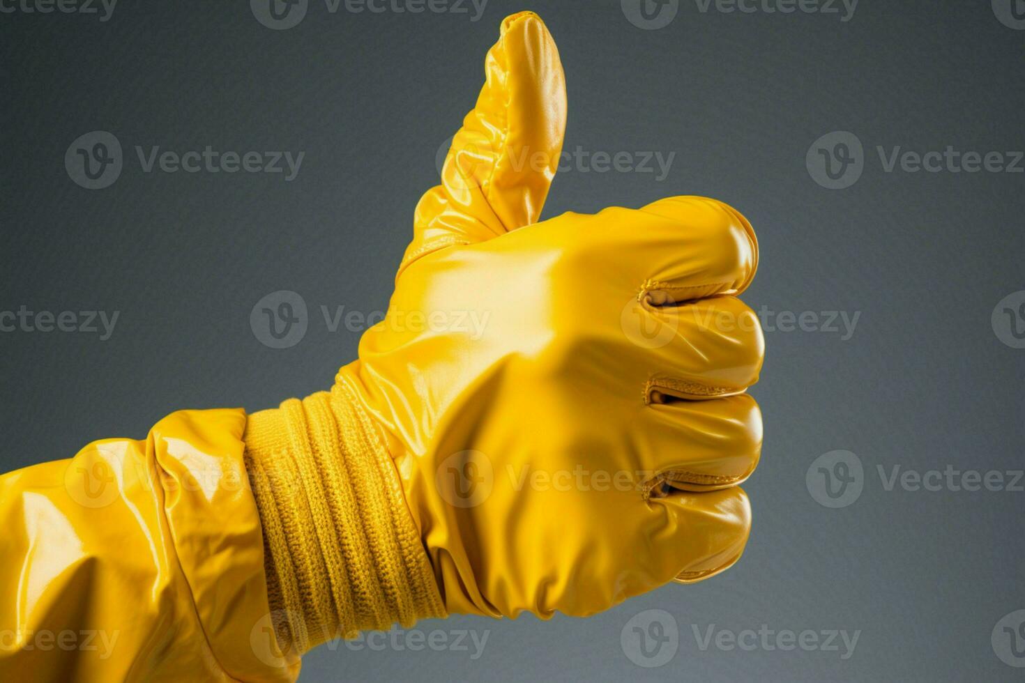 Affirming excellence, Workers gloved hand gives thumbs up, embodying quality service concept AI Generated photo