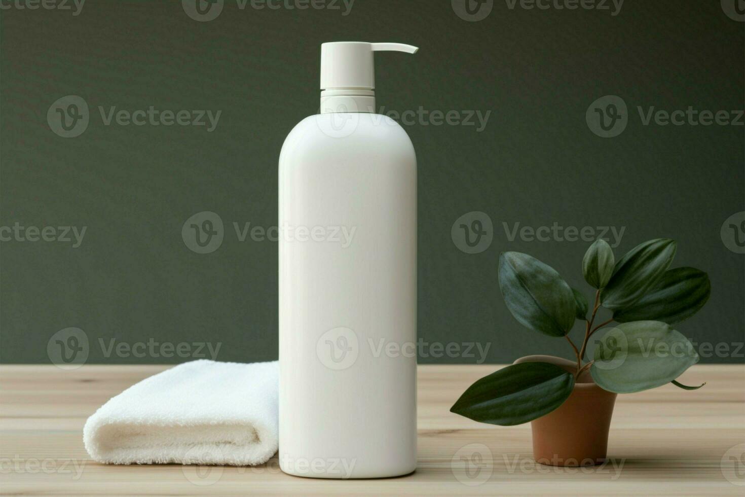 A bottle of lotion placed alongside a pure white container AI Generated photo