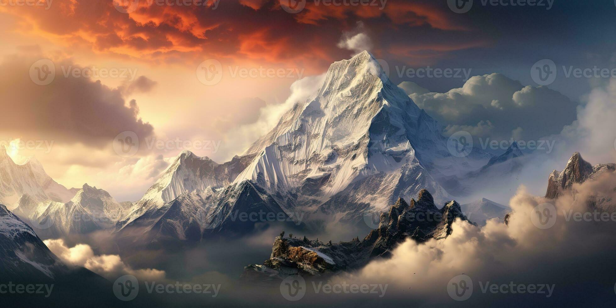 AI Generated. AI Generative. Snow ice faded mountain hill peak. Nature outdoor landscape background. Graphic Art photo