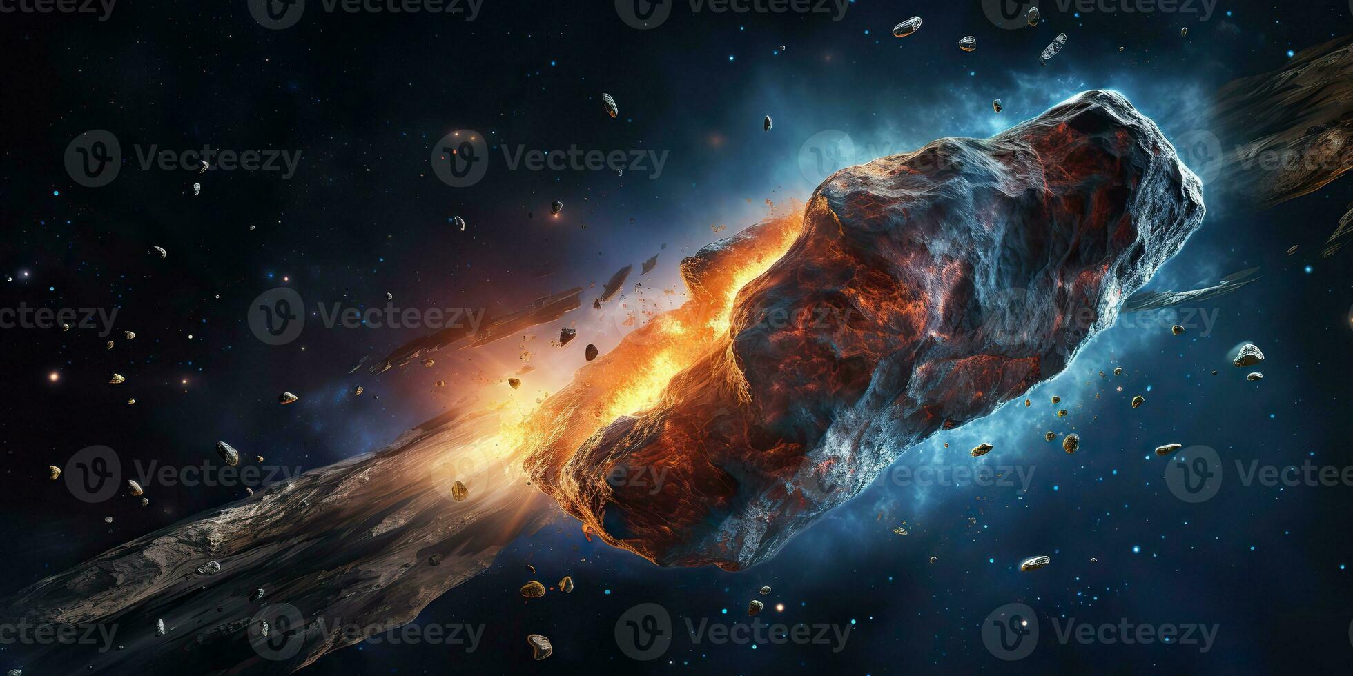 ai generado. ai generativo. galaxia exterior espacio volador asteroide universo galaxia peligro catástrofe. gráfico Arte foto