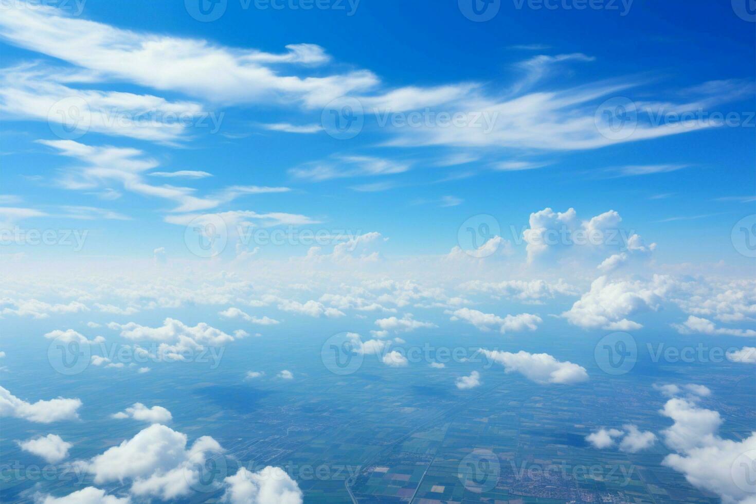 Blue sky with textured clouds creating a serene background AI Generated photo