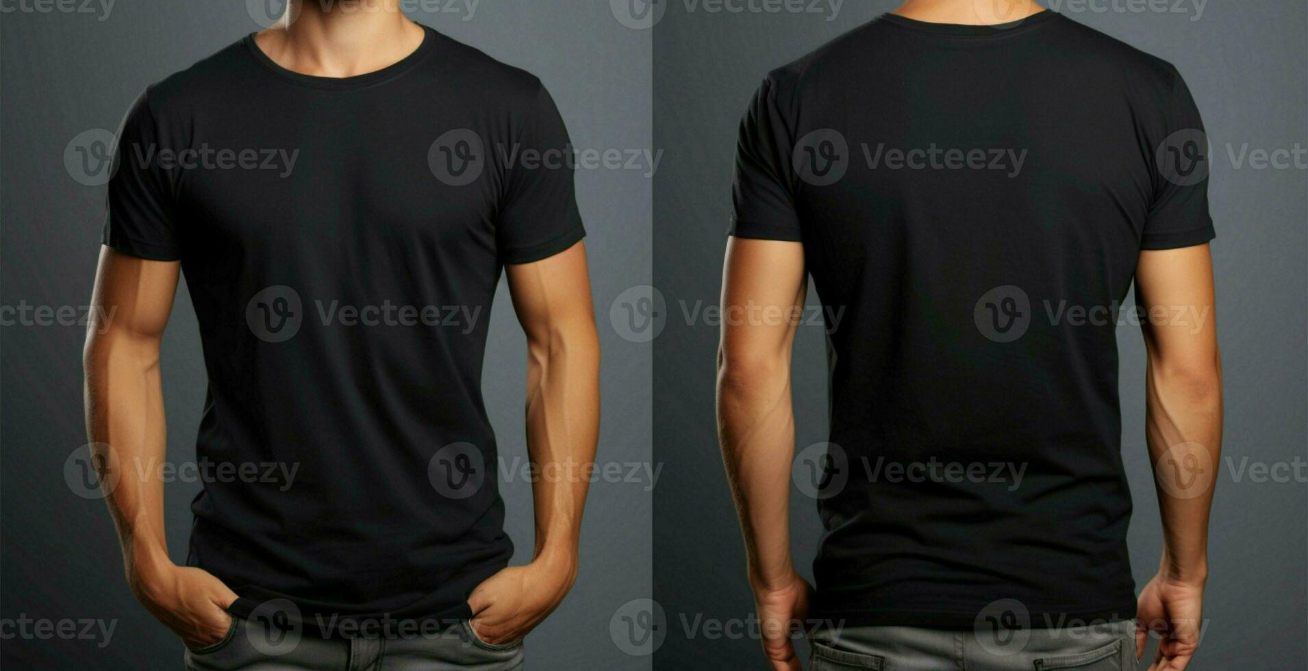 Front and back shots of a guy wearing black t shirt and jeans AI Generated photo