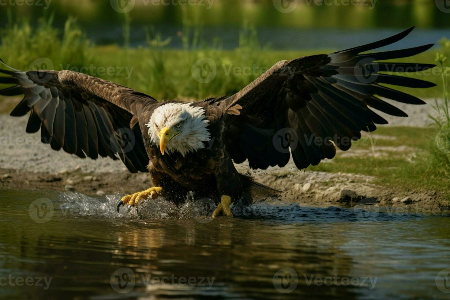 Closeup shot showcases the elegance of an eagles flight and landing AI Generated photo