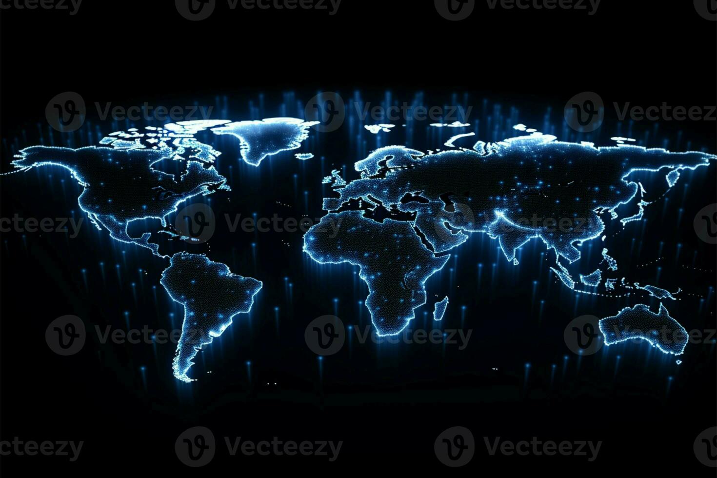 Luminous dots form abstract world map, embodying the globalization concept AI Generated photo