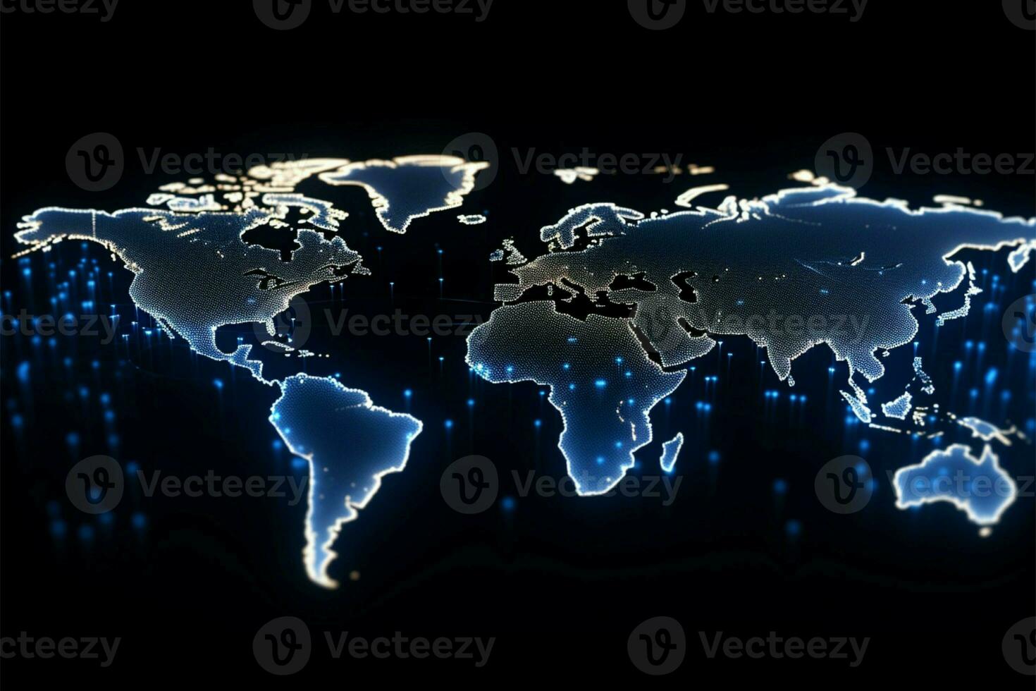 Globalization depicted. Neon dots intricately form world map with luminance AI Generated photo