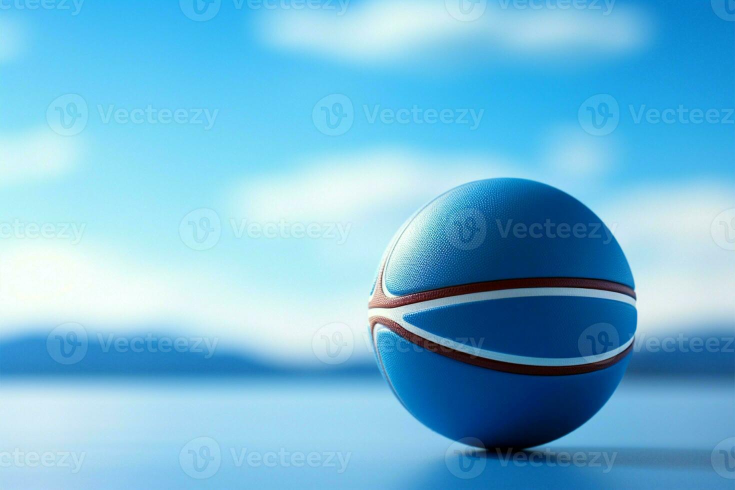 Ball on blue Basketball suspended with open space for custom text or imagery AI Generated photo