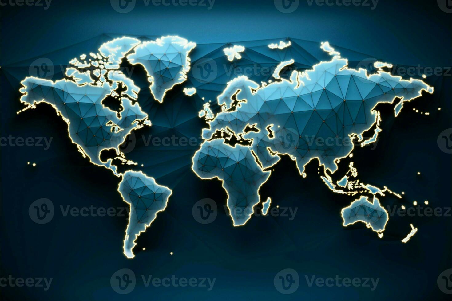 Geometric 3D world map background, perfect for global themed presentations AI Generated photo