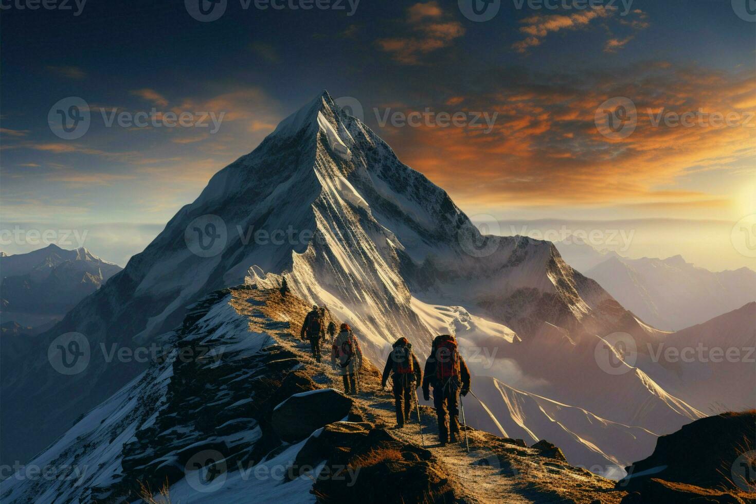 Alpinists reach the pinnacle of Grossglockner, conquering its majestic heights AI Generated photo