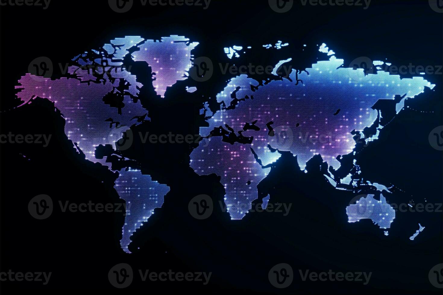 Neon effect world map created from dots, symbolizing globalization AI Generated photo