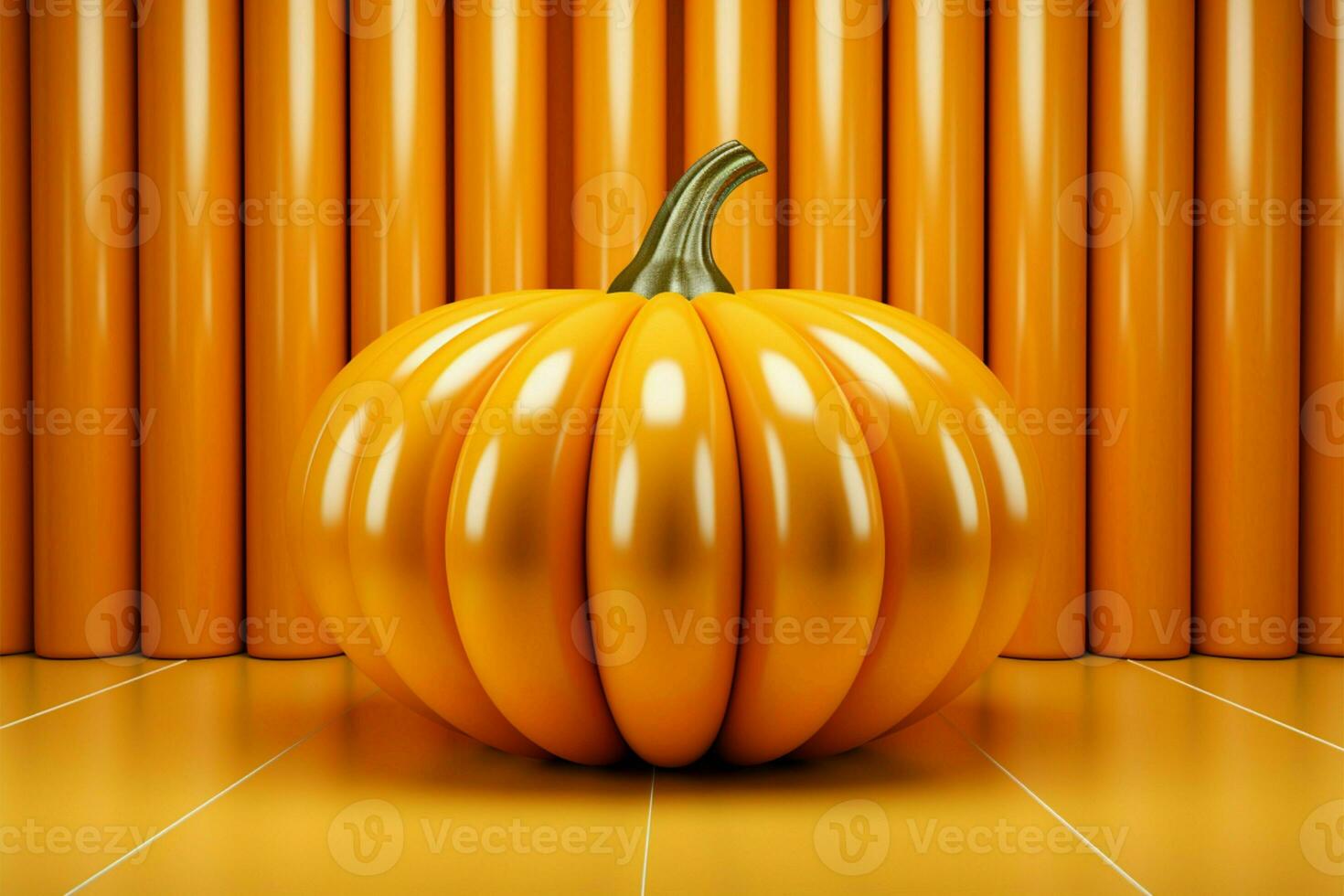 Dynamic display Abstract podium, 3D pumpkin on vibrant orange backdrop AI Generated photo