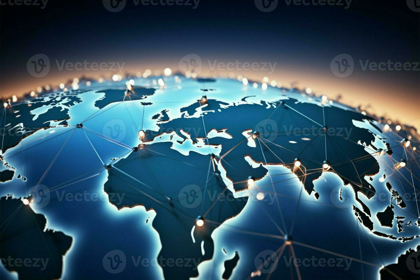 Global networking concept with a world map, symbolizing internet connectivity AI Generated photo