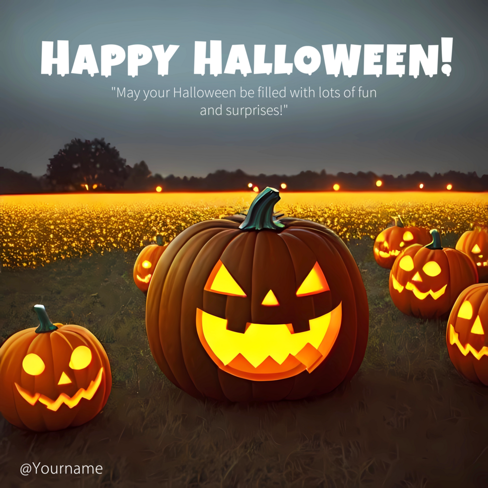 Happy Halloween Social Media Post Template With Scary Laughing Pumpkin Patch Night. Generative AI psd