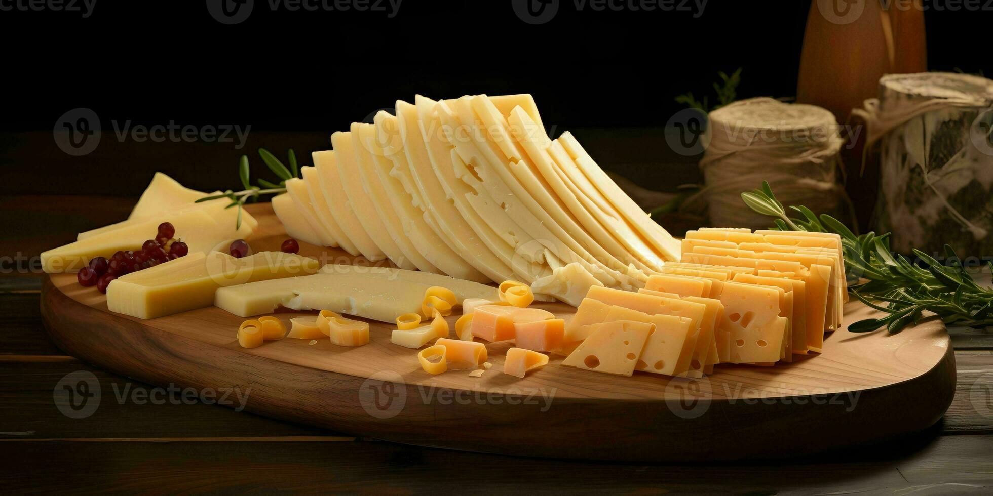 Different types of cheese. Sliced cheese on the table. photo