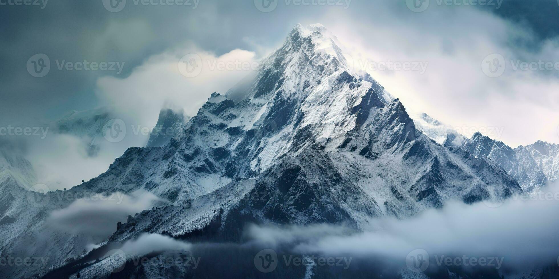 AI Generated. AI Generative. Snow ice faded mountain hill peak. Nature outdoor landscape background. Graphic Art photo