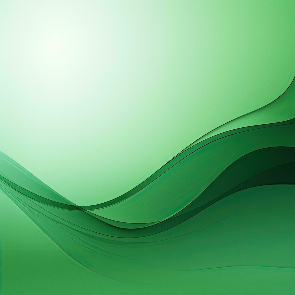 Simple empty green background, wavy lines, gradient. Generative AI photo
