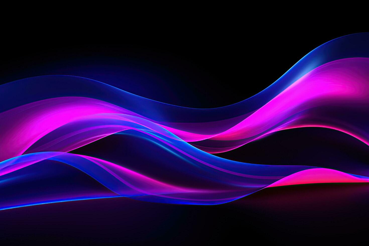 Dark abstract neon background, pink blue waves. Generative AI photo