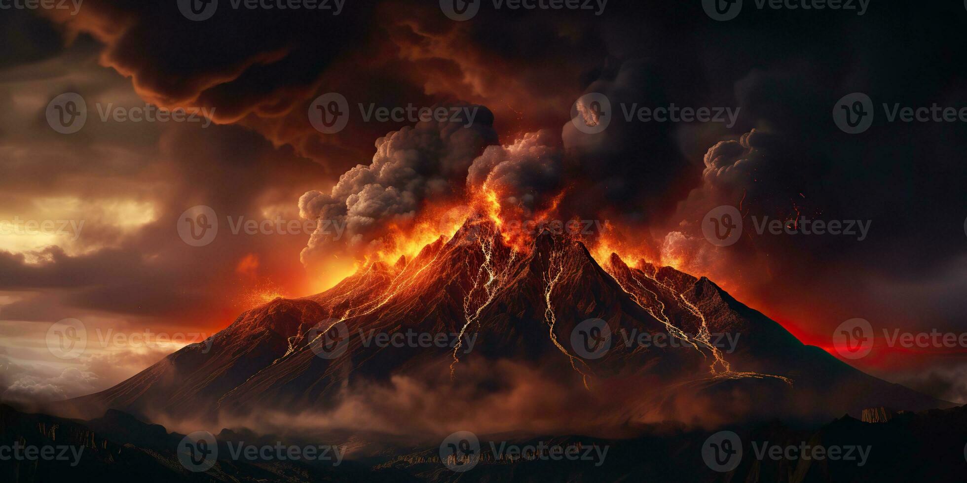AI Generated. AI Generative. Volcano smoke fire photo