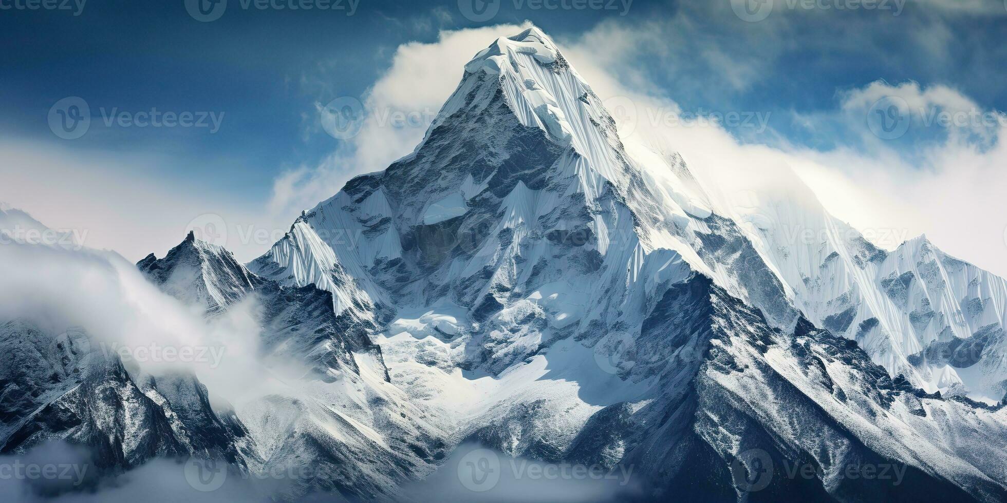 AI Generated. AI Generative. Snow ice faded mountain hill peak. Nature outdoor landscape background. Graphic Art photo