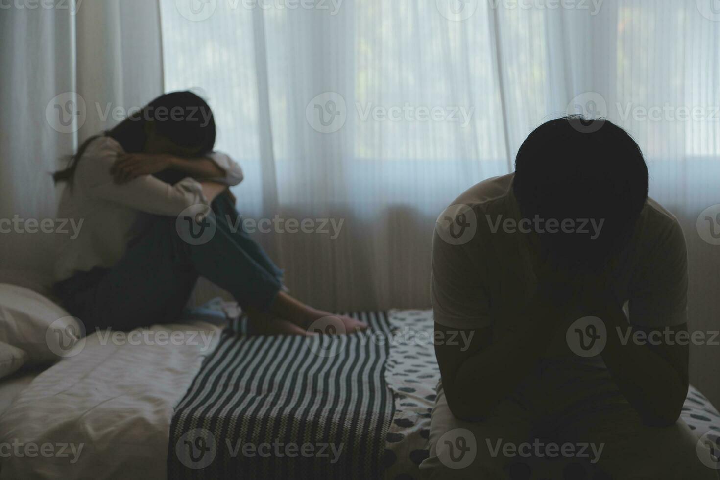 Divorce and quarrels. couples are desperate and disappointed after marriage. Husband and wife are sad, upset and frustrated after quarrels. distrust, love problems, betrayals. family problem. photo