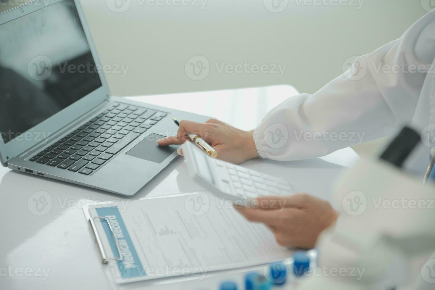Team of Scientists Choose Between Printed Circuit Board to Work With. In The Background Technologically Advanced Scientific Research Center. photo