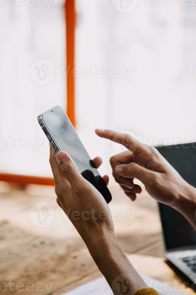 Business Man Financial Inspector and Secretary Making Report, Calculating or Checking Balance. Internal Revenue Service Inspector Checking Document Audit Concept photo