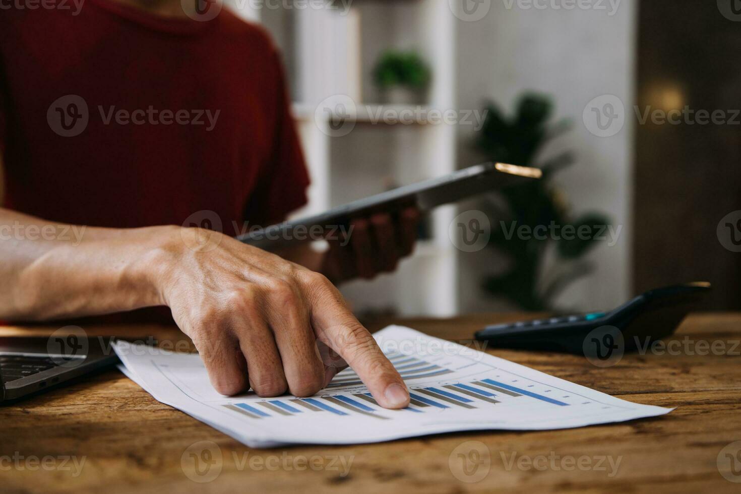 Business Man Financial Inspector and Secretary Making Report, Calculating or Checking Balance. Internal Revenue Service Inspector Checking Document Audit Concept photo