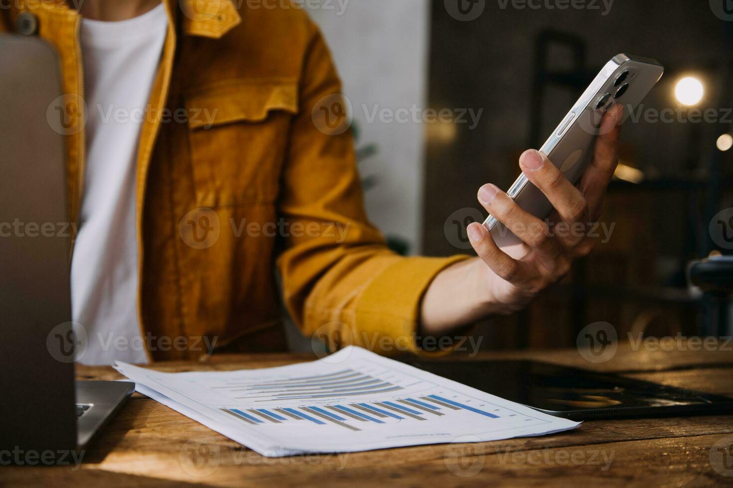 Business Man Financial Inspector and Secretary Making Report, Calculating or Checking Balance. Internal Revenue Service Inspector Checking Document Audit Concept photo
