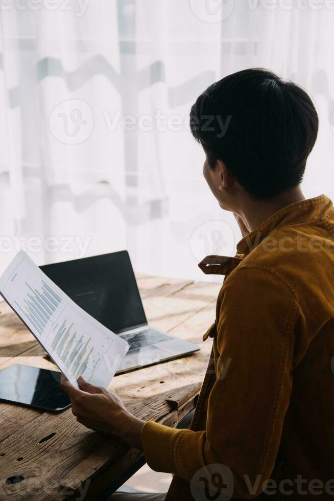 Business Man Financial Inspector and Secretary Making Report, Calculating or Checking Balance. Internal Revenue Service Inspector Checking Document Audit Concept photo
