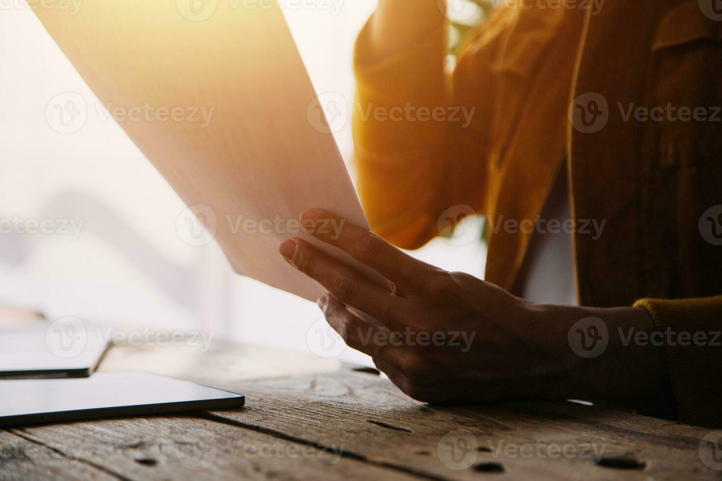 Business Man Financial Inspector and Secretary Making Report, Calculating or Checking Balance. Internal Revenue Service Inspector Checking Document Audit Concept photo