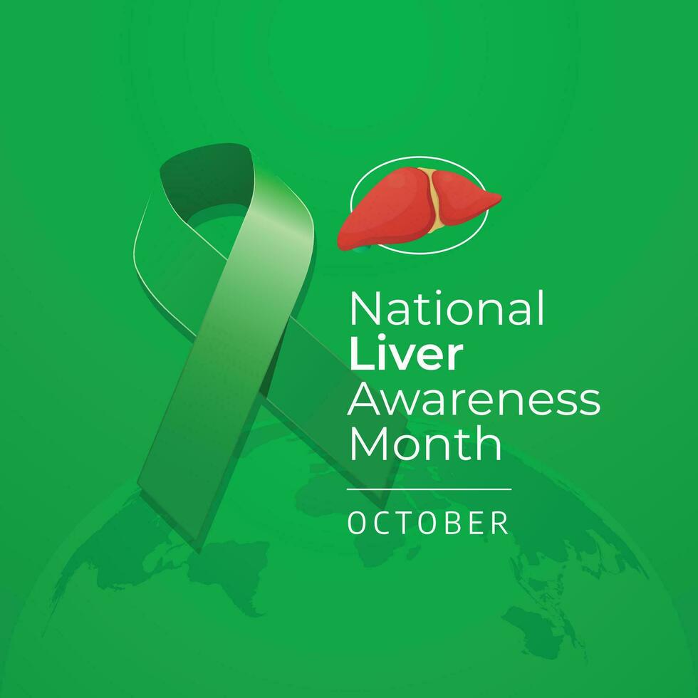 National Liver Awareness Month vector design template good for celebration usage. green ribbon vector illustration. flat design. vector eps 10.