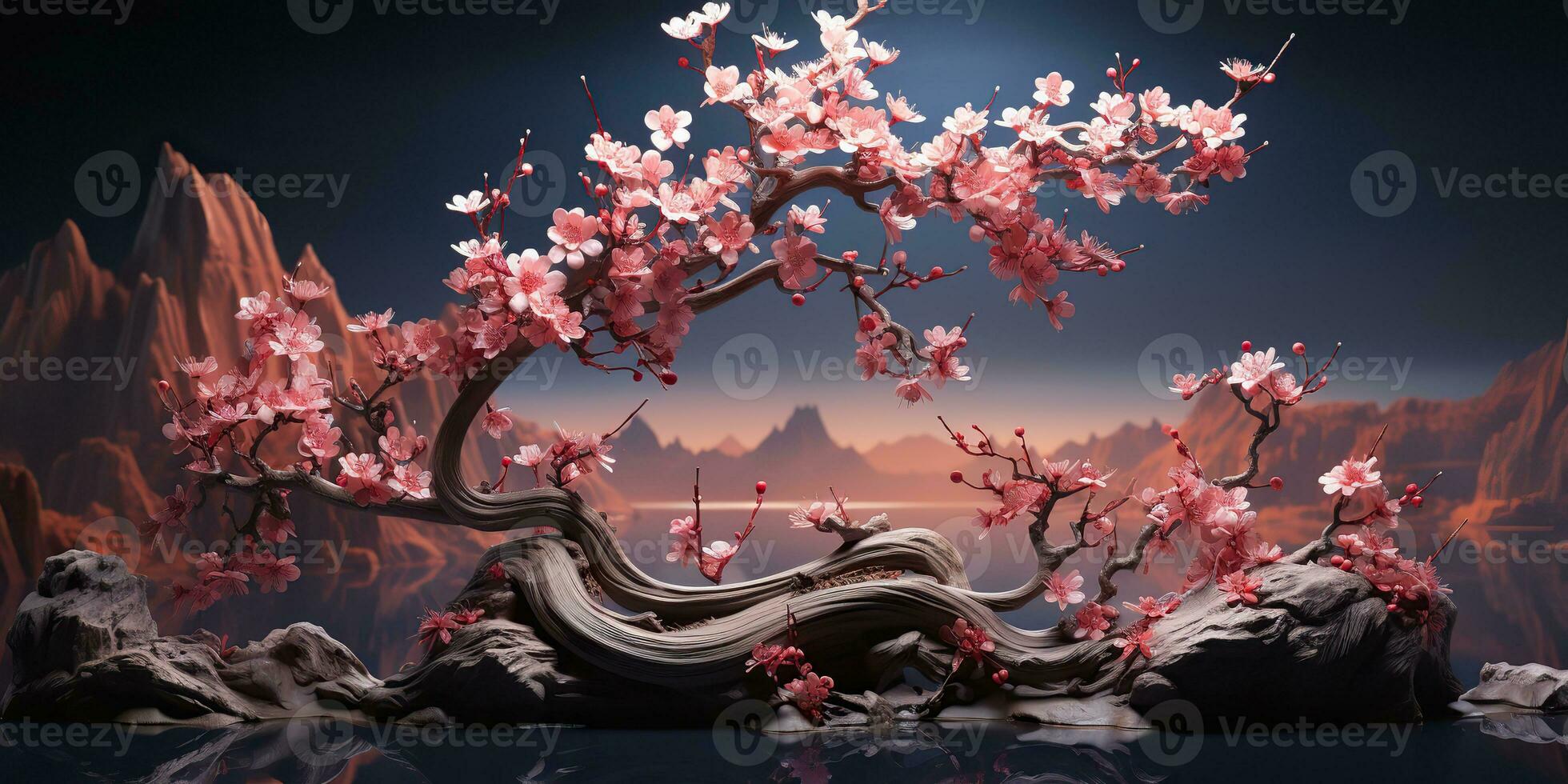 AI Generated. AI Generative. Asian Japanese flower plant sakura cherry blossom little tree decoration. Graphic Art photo