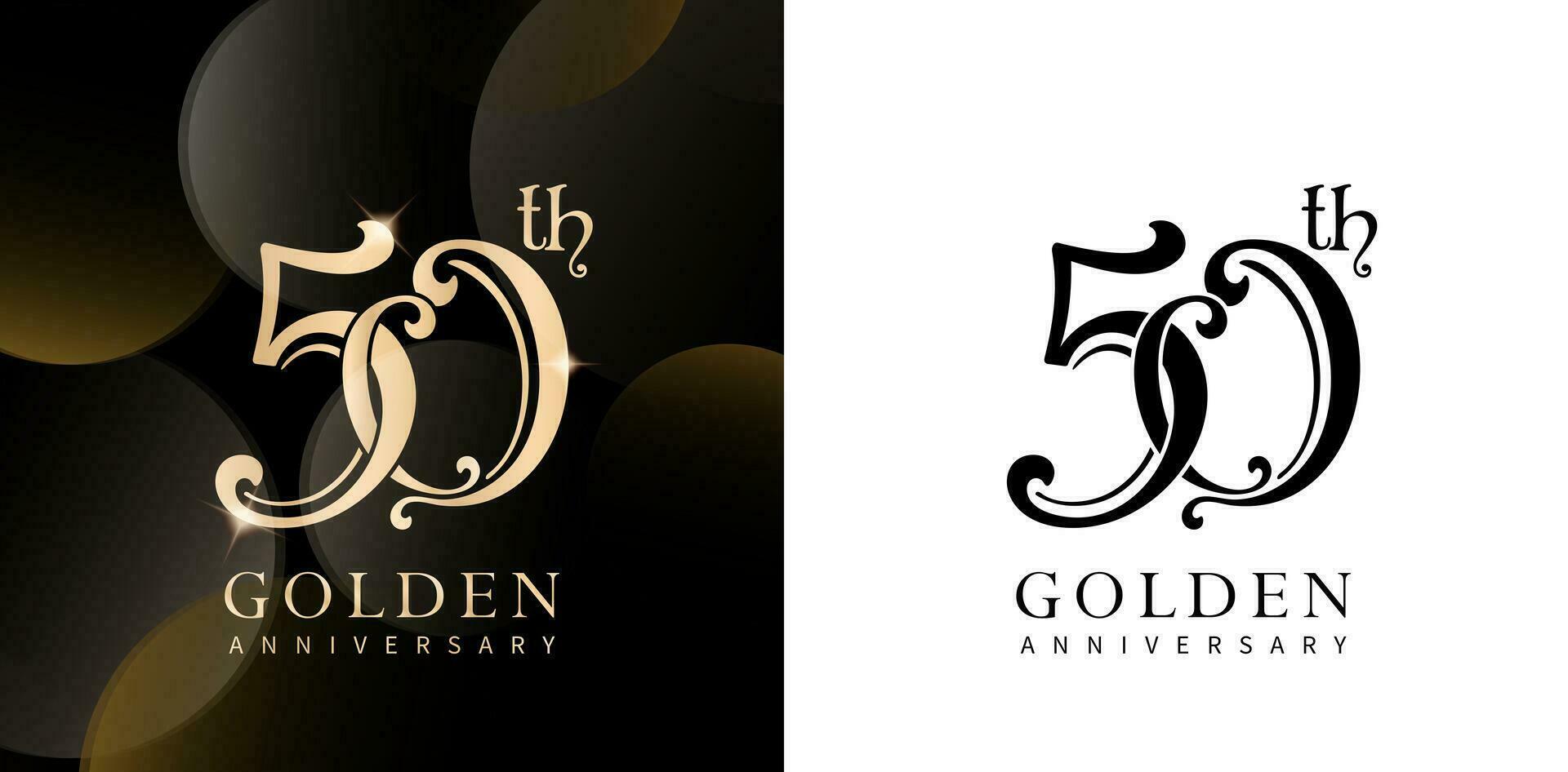 50 Years golden Anniversary Celebration Logo with Gold and Black colors isolated backgrounds for wedding invitation card, User interface and experience designs, event stationery, Branding and identity vector