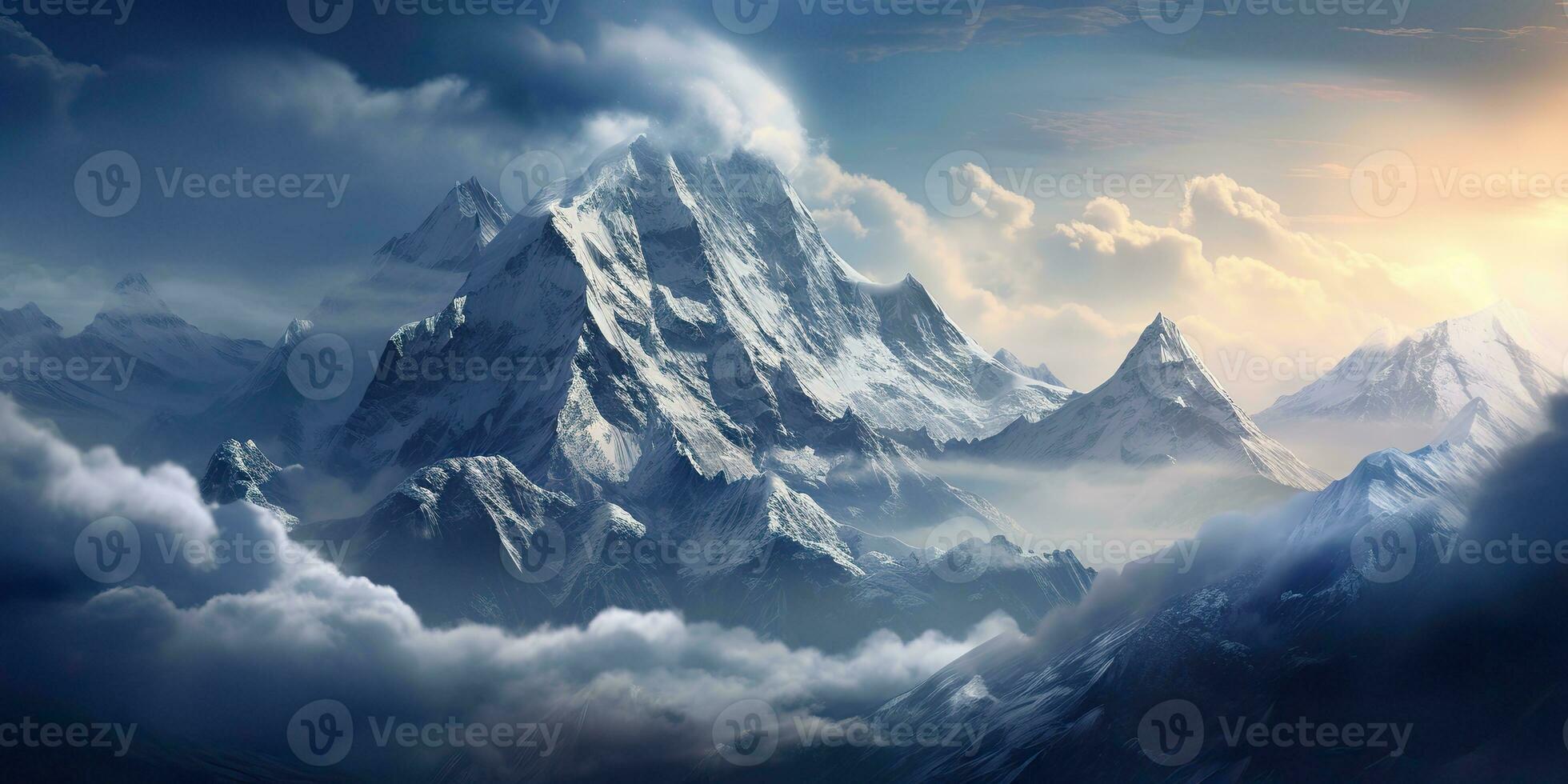 AI Generated. AI Generative. Snow ice faded mountain hill peak. Nature outdoor landscape background. Graphic Art photo