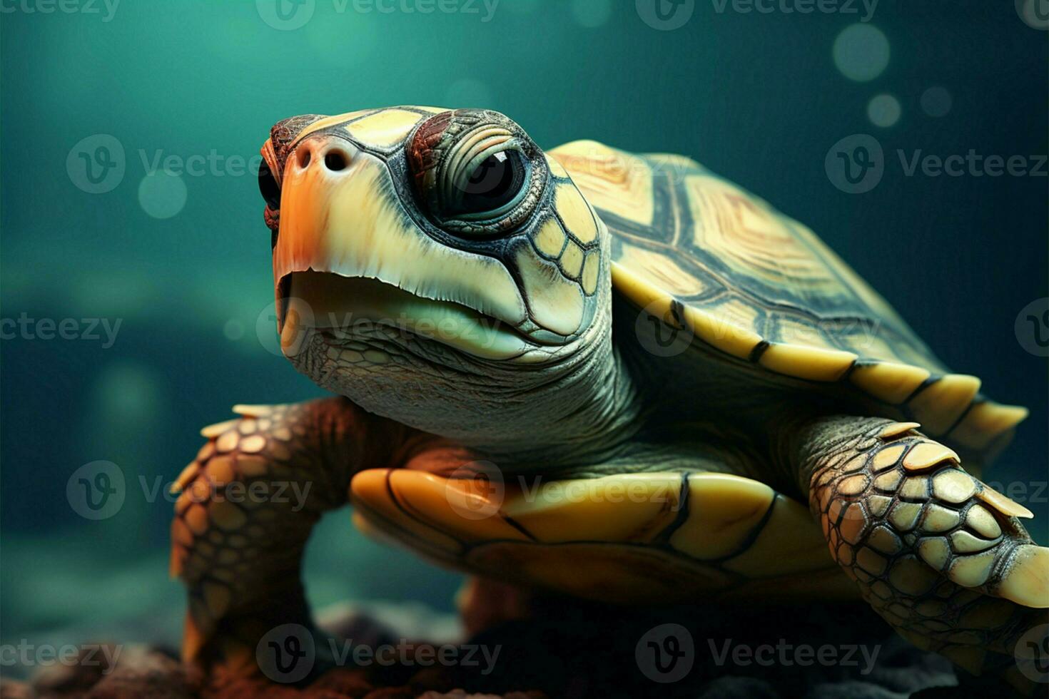 un alto calidad imagen retrata un verde tortuga, símbolo de sabiduría ai generado foto