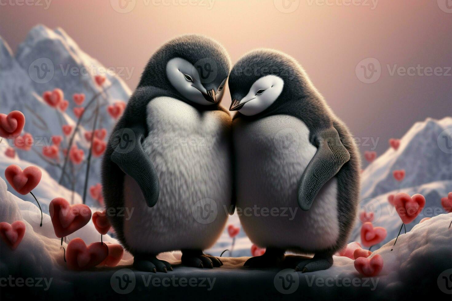 Adorable penguin couple, a perfect choice for a February 14th card AI Generated photo