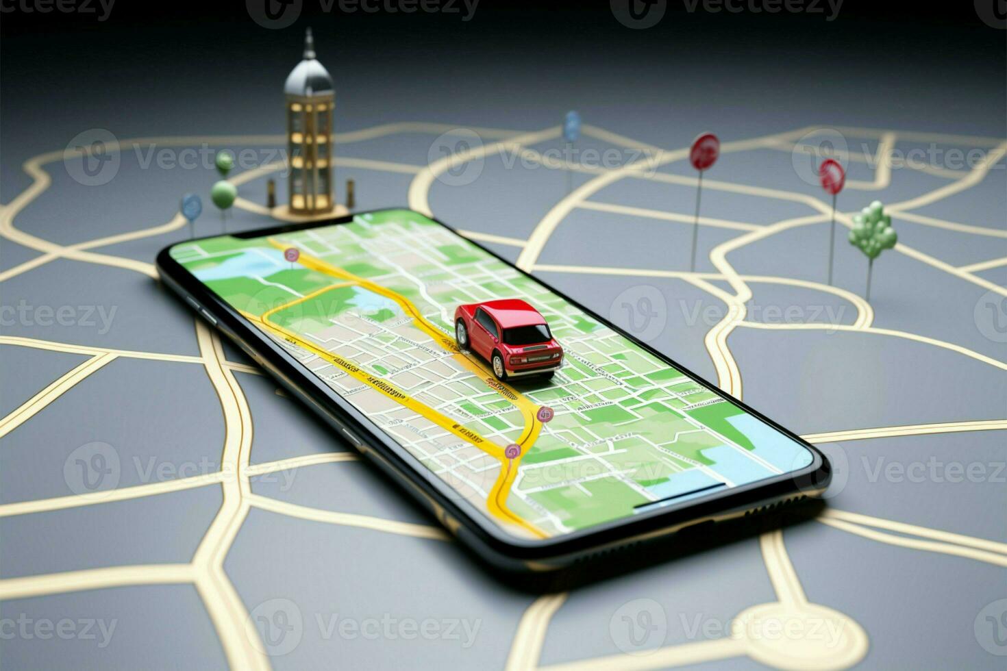 Mobile guidance. Smartphones map app assists road navigation with ease AI Generated photo