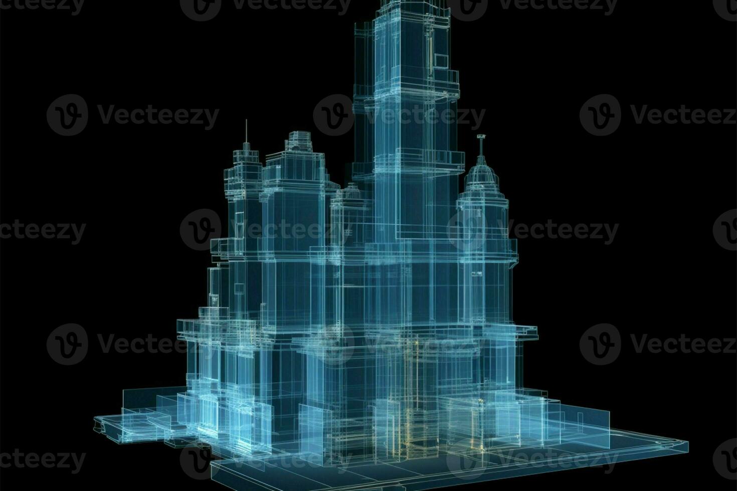 Precision in darkness. Detailed 3D x ray building isolated in black AI Generated photo