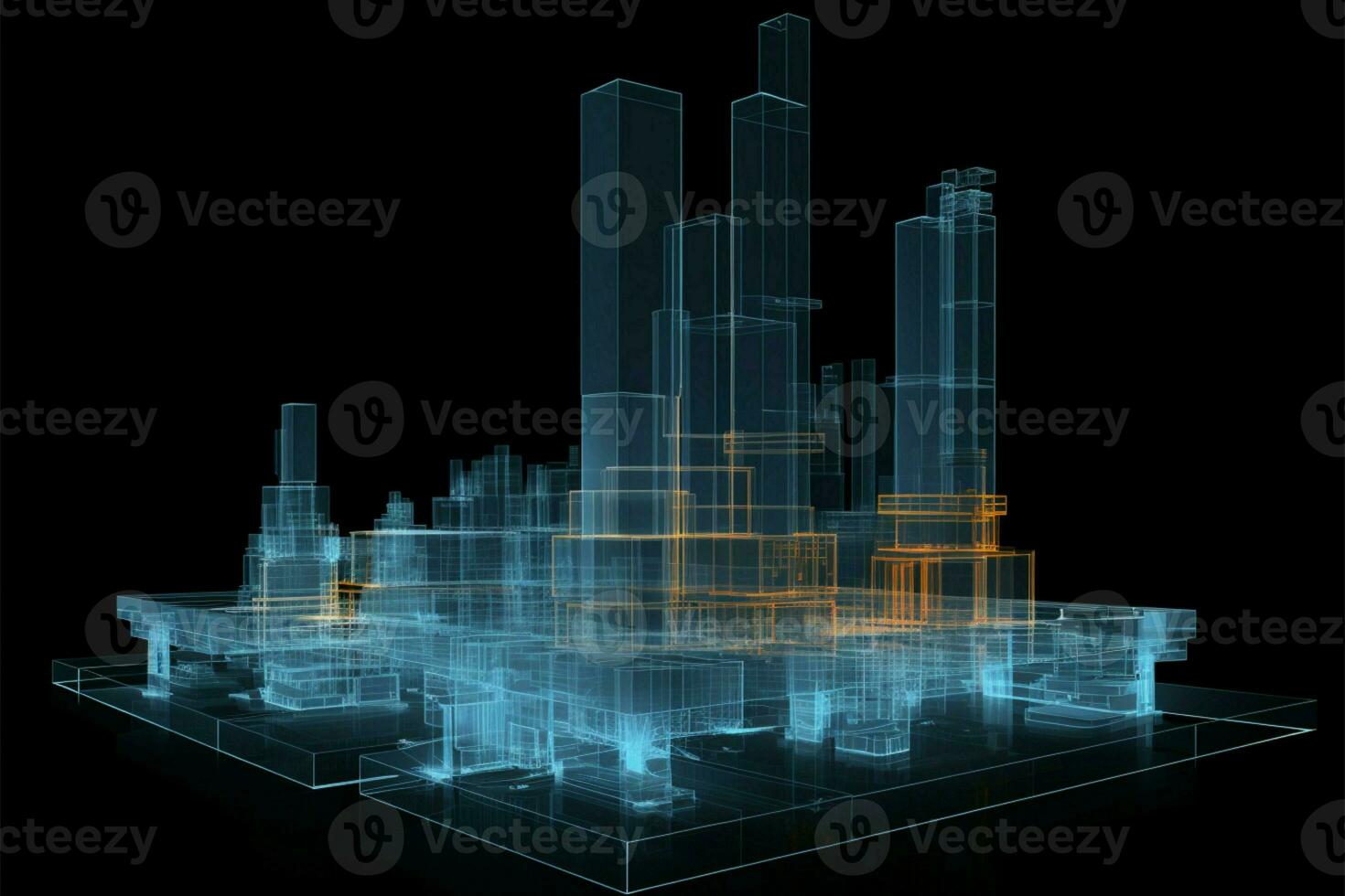 Precision in darkness. Detailed 3D x ray building isolated in black AI Generated photo