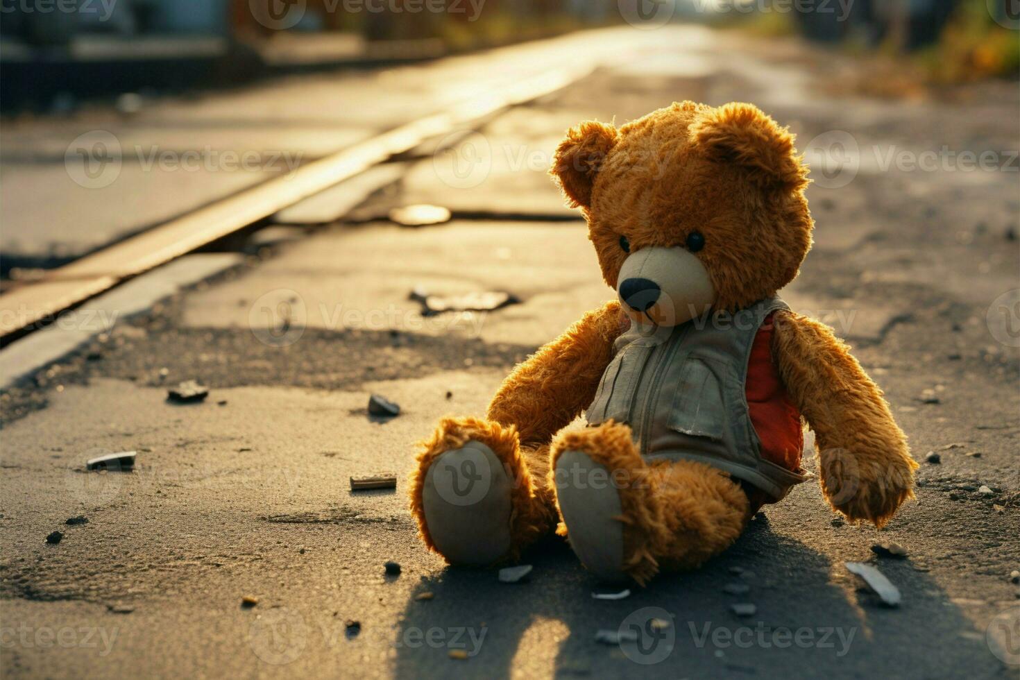 Abandoned on the street, a lost teddy bear elicits emotions AI Generated photo