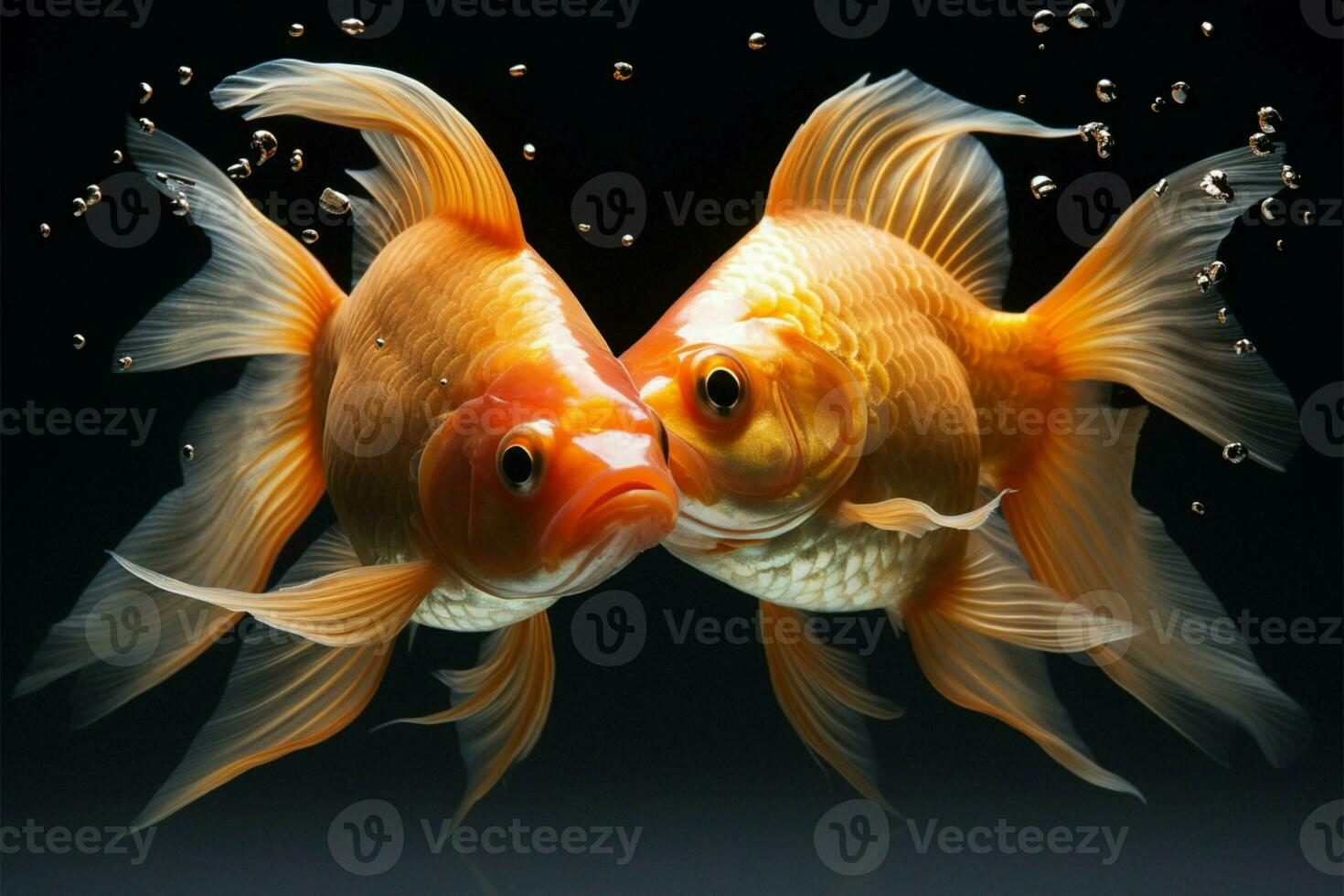 Romantic connection, goldfish form heart shape, a unique underwater bond AI Generated photo