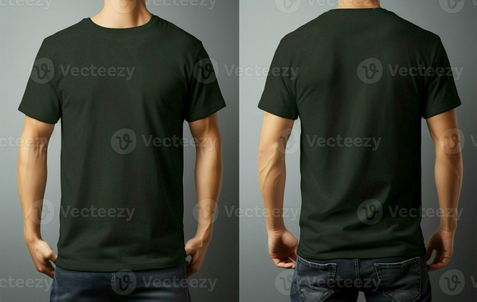 Front and back view Young man donning stylish black t shirt AI Generated photo