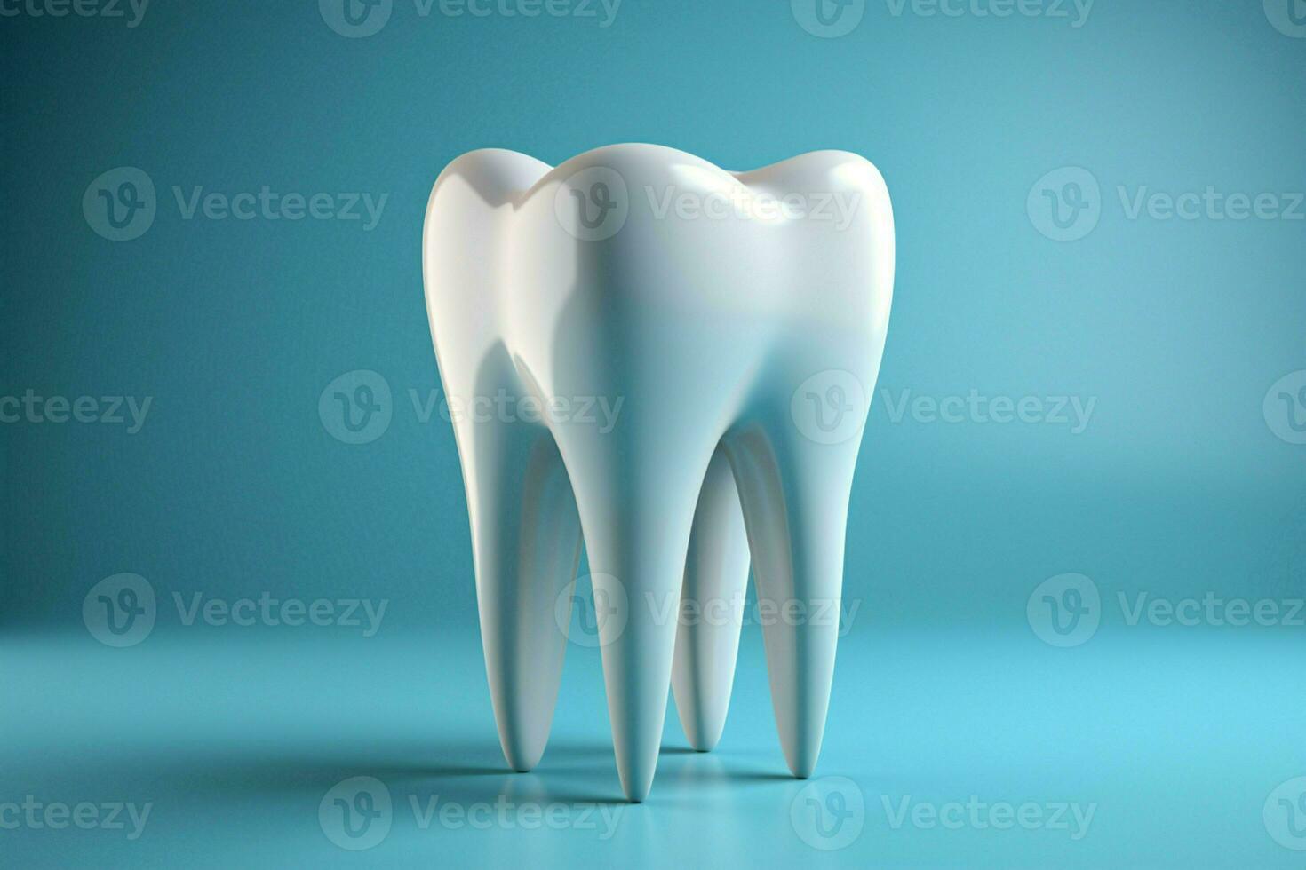 dental cuidado simbolizado por Perfecto diente modelo en azul, minimalista odontología concepto ai generado foto