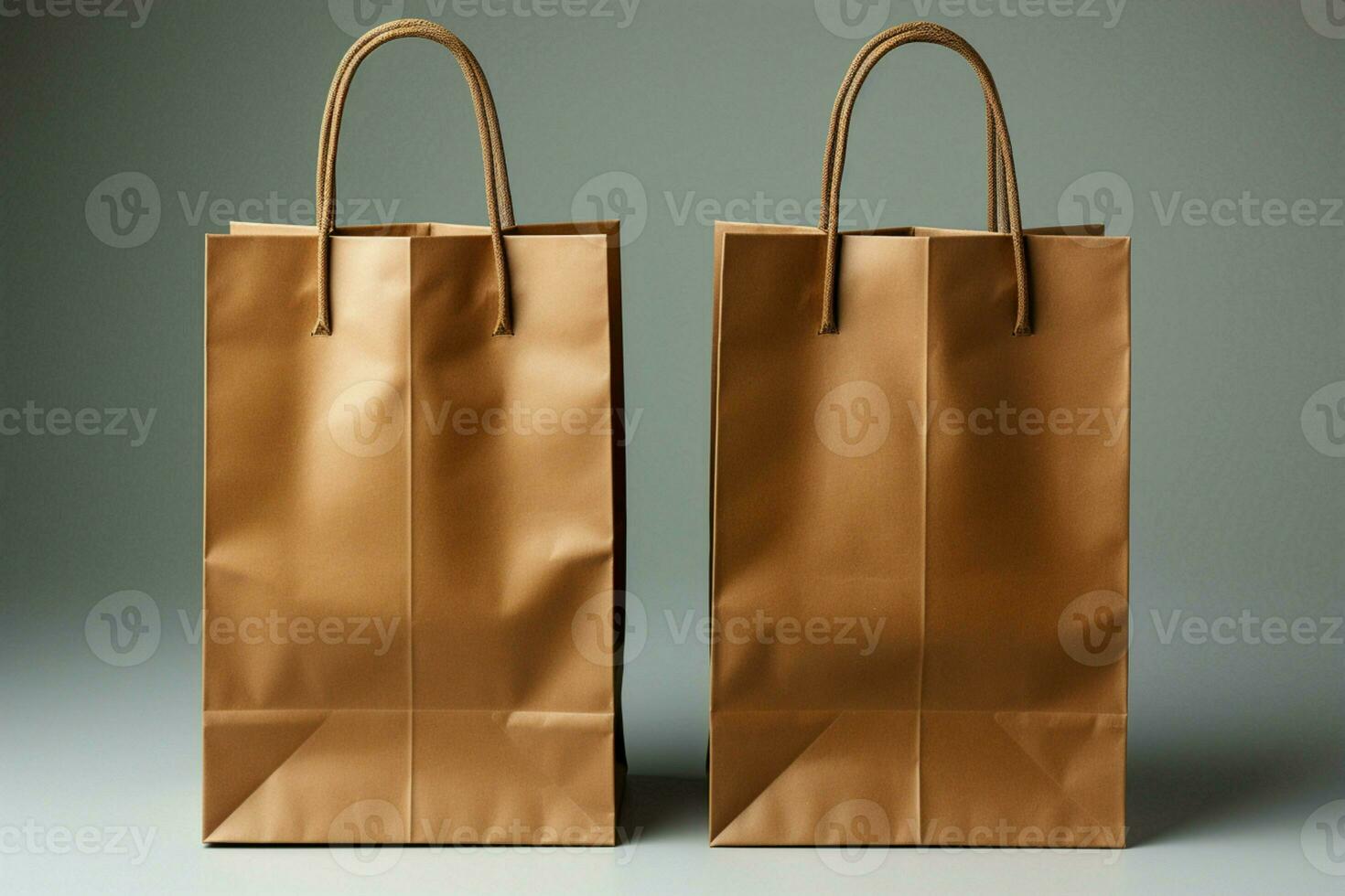 Clean presentation, White backdrop highlights brown paper bag template, both sides shown AI Generated photo