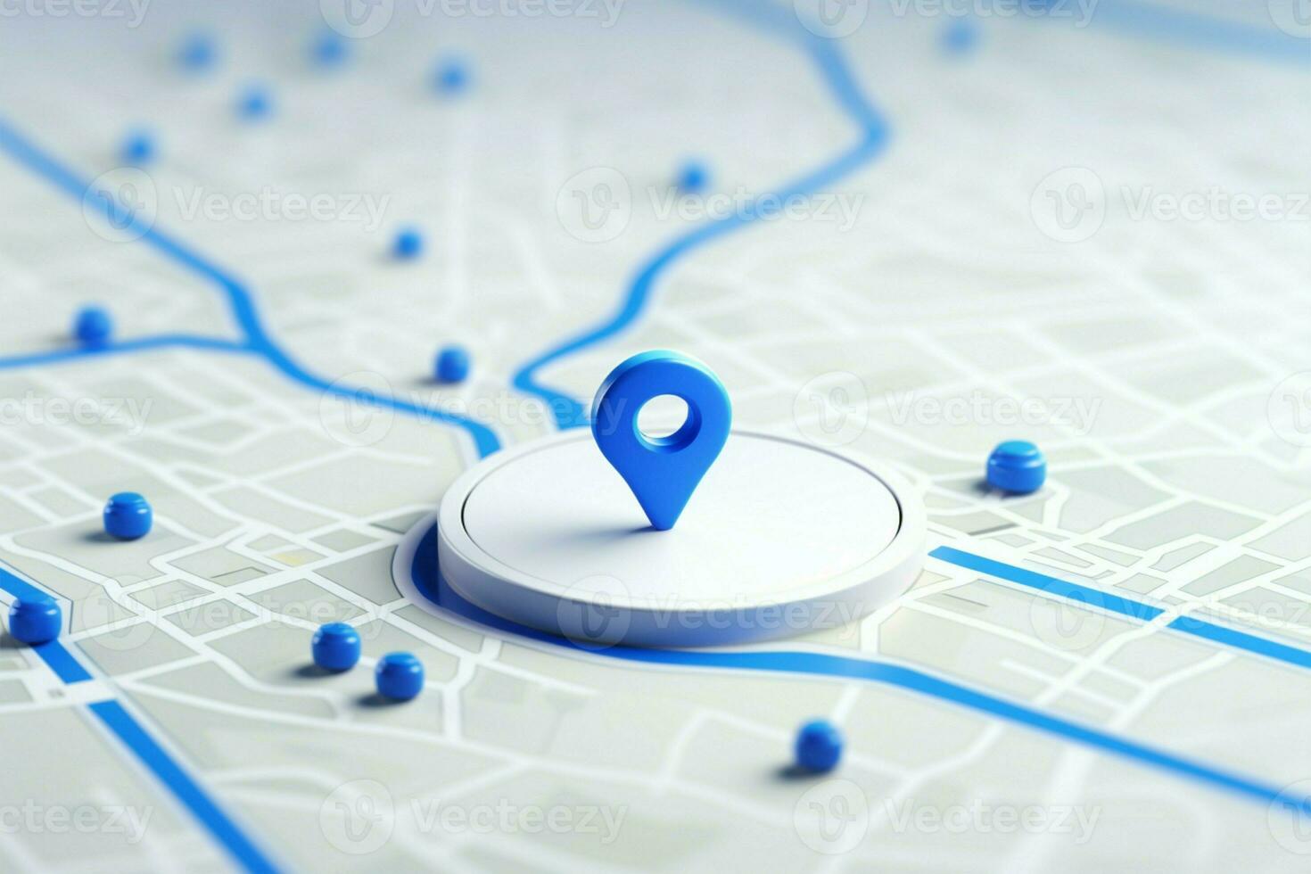 White canvas. Blue location icon embodies GPS navigation and tracking AI Generated photo