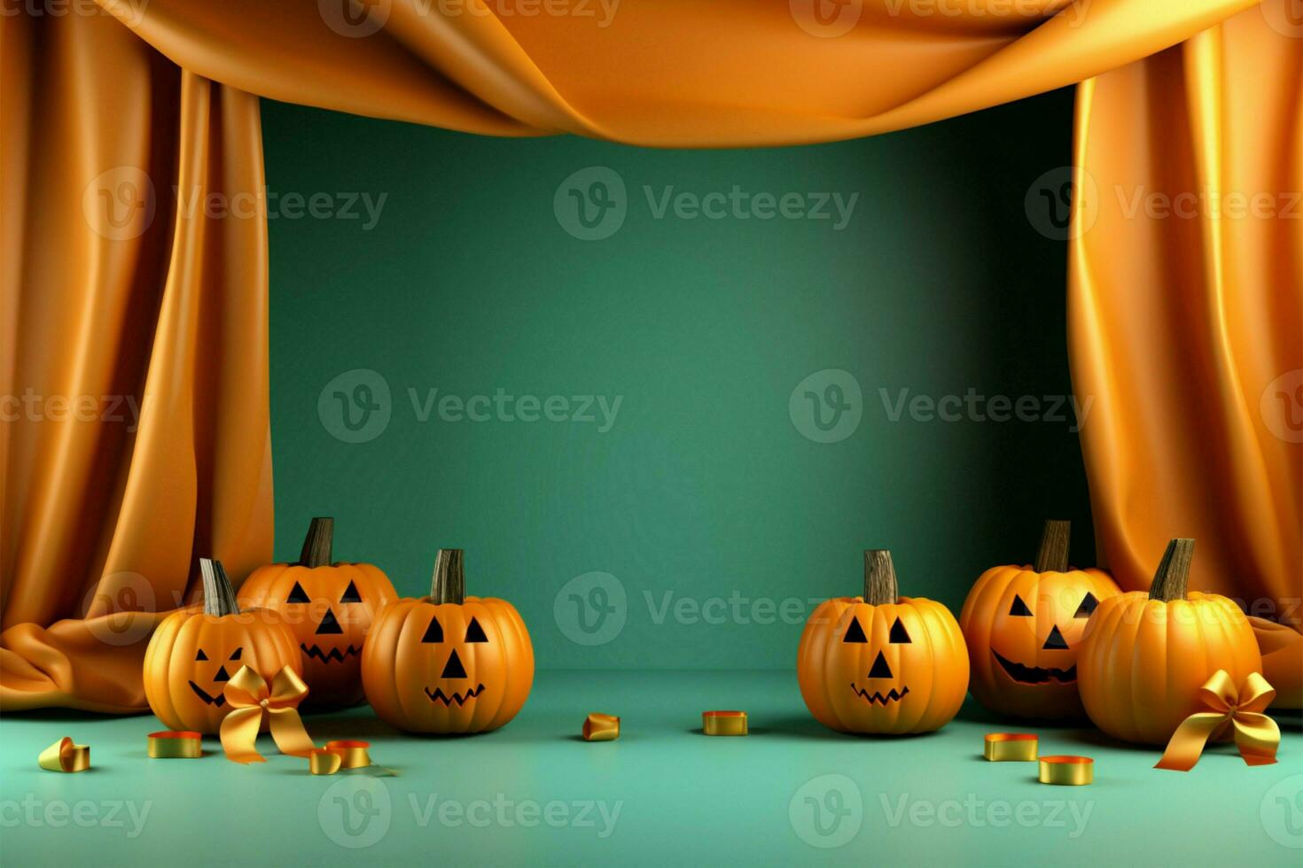 Orange paper table backdrop showcases a top view creative Halloween concept decoration AI Generated photo