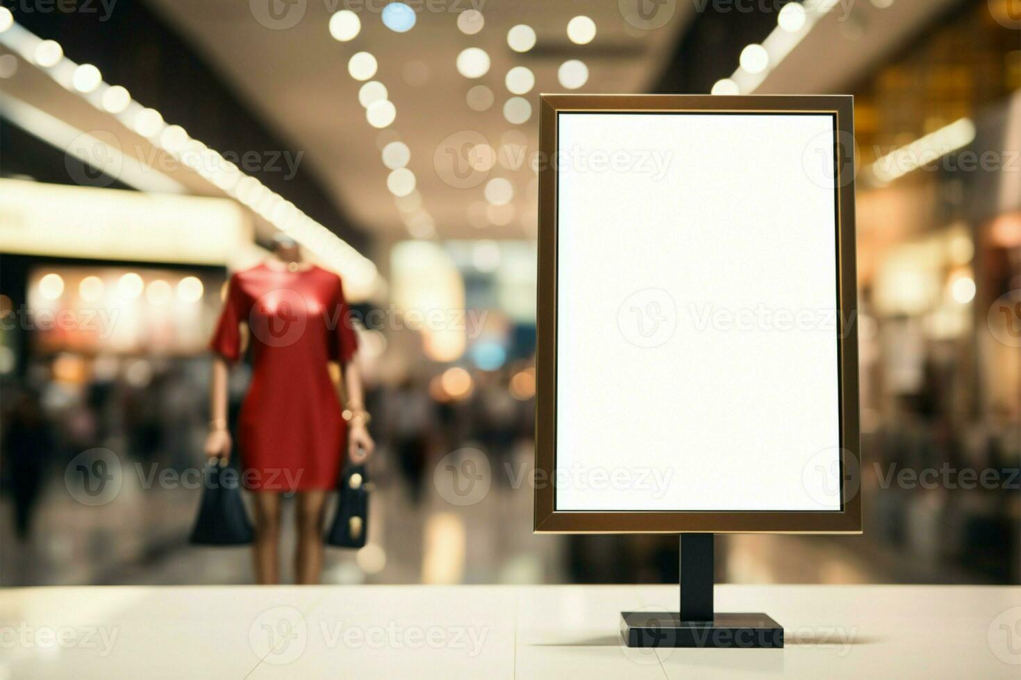 Versatile vertical billboard mock up for custom text in modern mall AI Generated photo