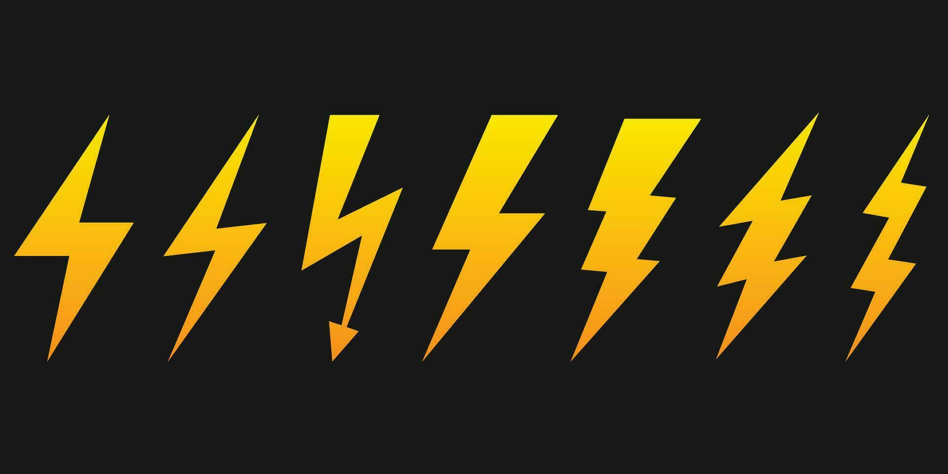 Lightning icon set. Yellow lightning bolt vector icon. Electricity and power symbol.