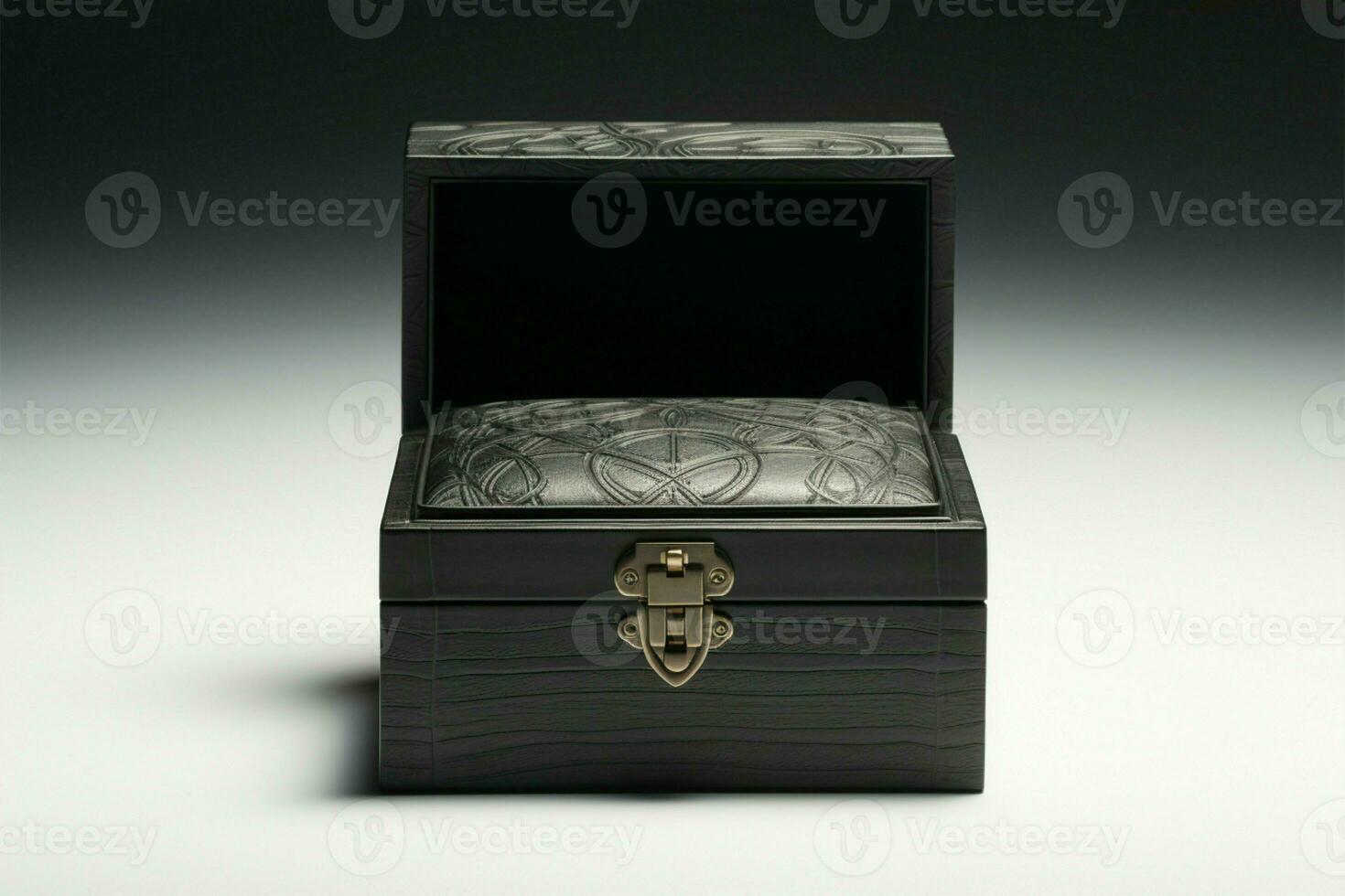 Elegant black wooden gift box with luxurious silk padding interior AI Generated photo