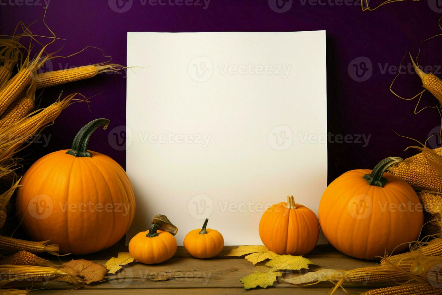 Creative potential Pumpkins stand beside an empty paper canvas AI Generated photo
