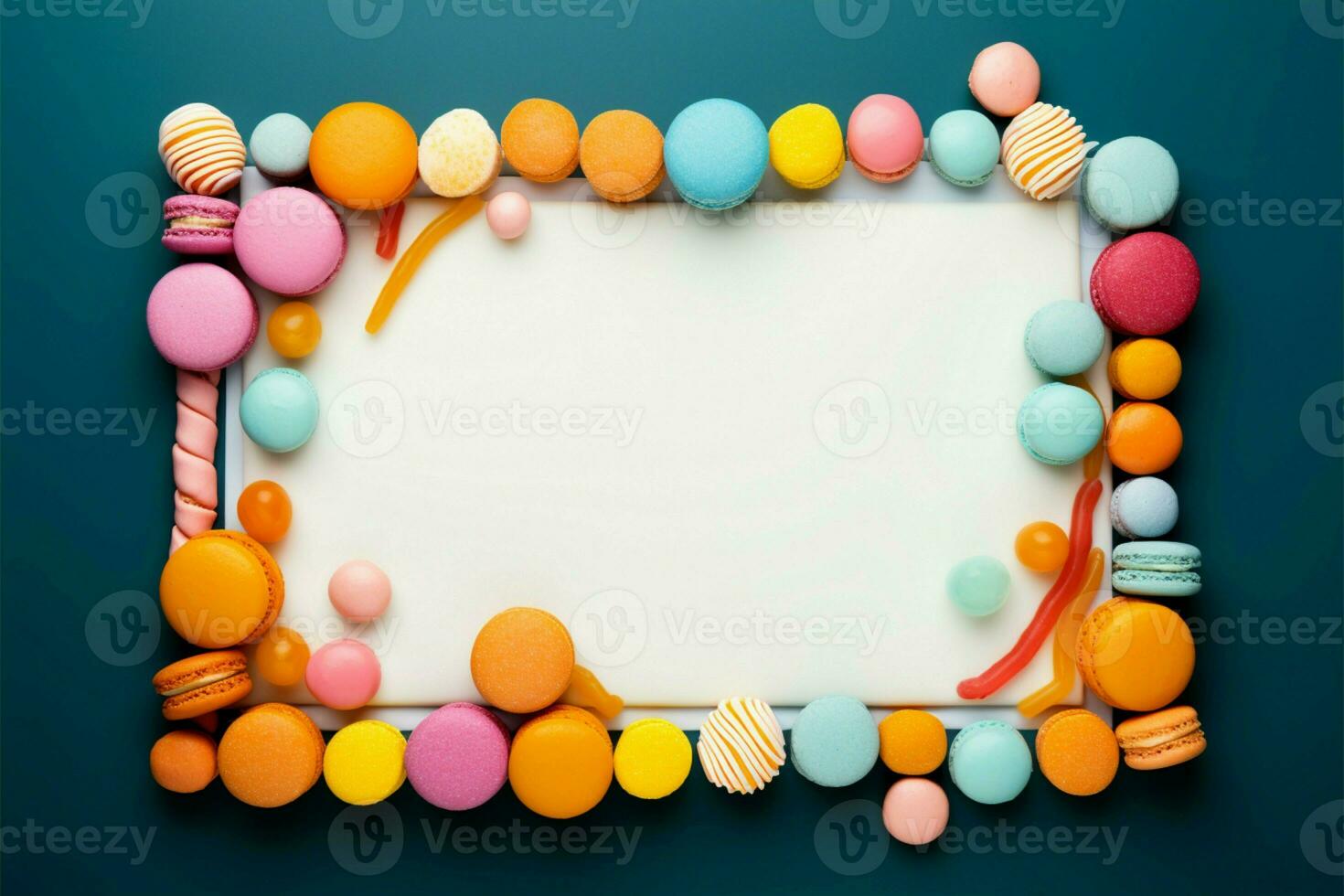 Delicious candies artfully arranged within a creative, enticing frame AI Generated photo